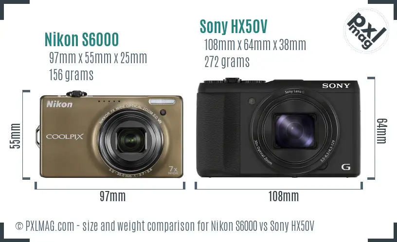 Nikon S6000 vs Sony HX50V size comparison Nikon S6000 vs Sony HX50V size comparison