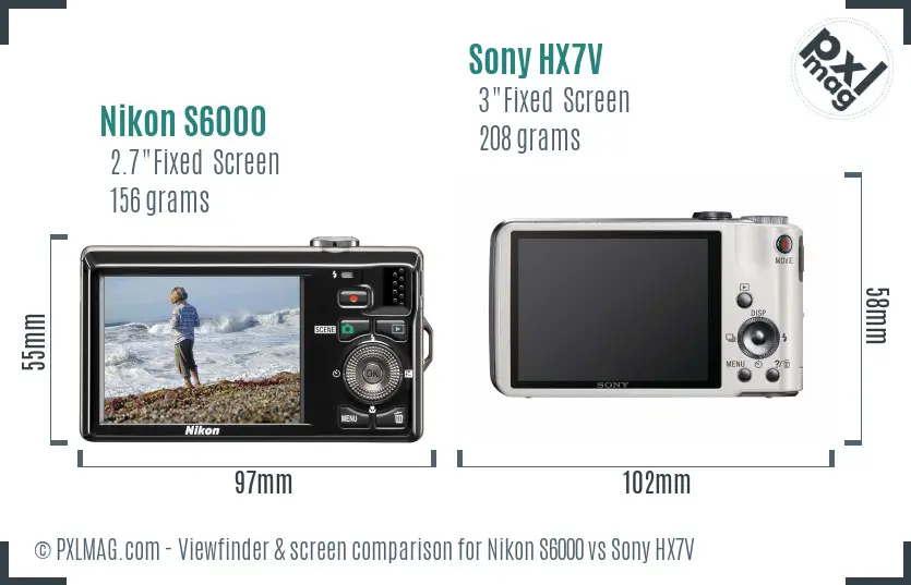 Nikon S6000 vs Sony HX7V Screen and Viewfinder comparison