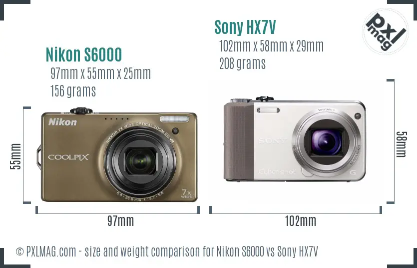 Nikon S6000 vs Sony HX7V size comparison