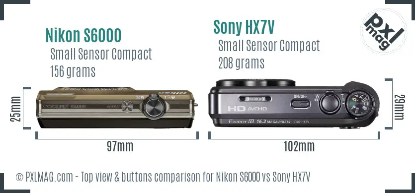 Nikon S6000 vs Sony HX7V top view buttons comparison