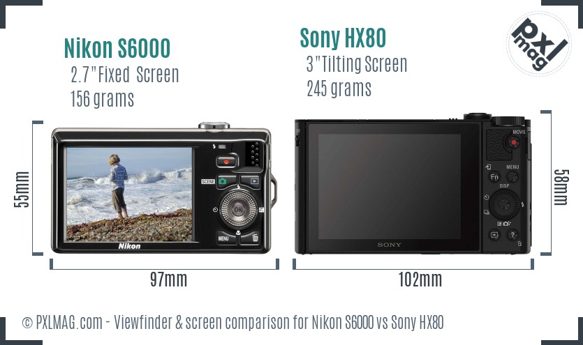 Nikon S6000 vs Sony HX80 Screen and Viewfinder comparison