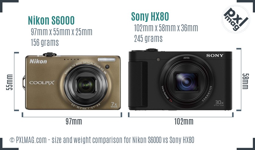 Nikon S6000 vs Sony HX80 size comparison