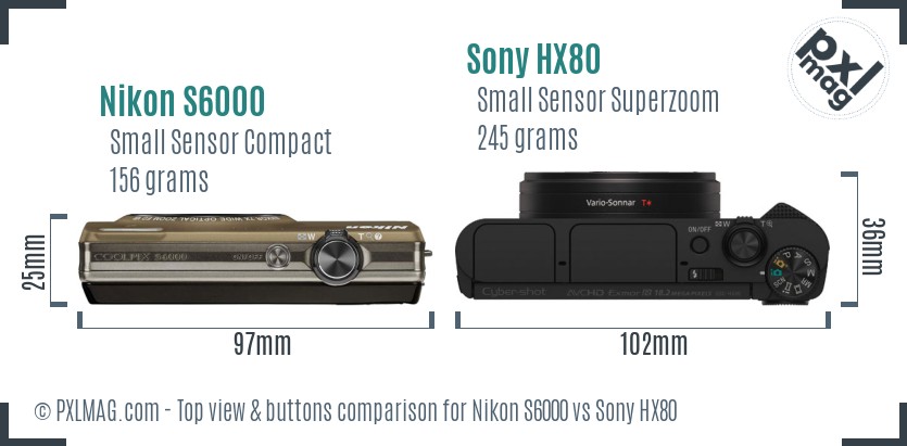Nikon S6000 vs Sony HX80 top view buttons comparison