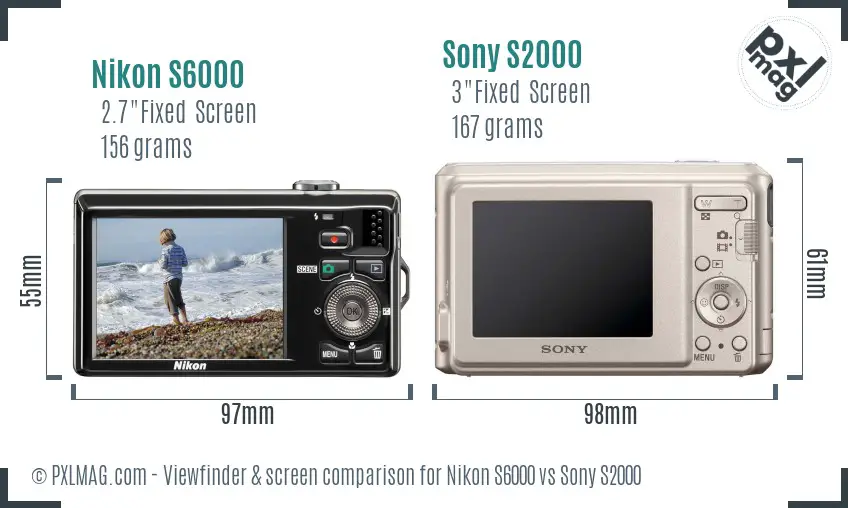 Nikon S6000 vs Sony S2000 Screen and Viewfinder comparison