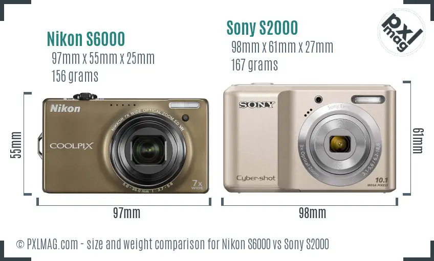 Nikon S6000 vs Sony S2000 size comparison