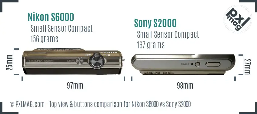 Nikon S6000 vs Sony S2000 top view buttons comparison
