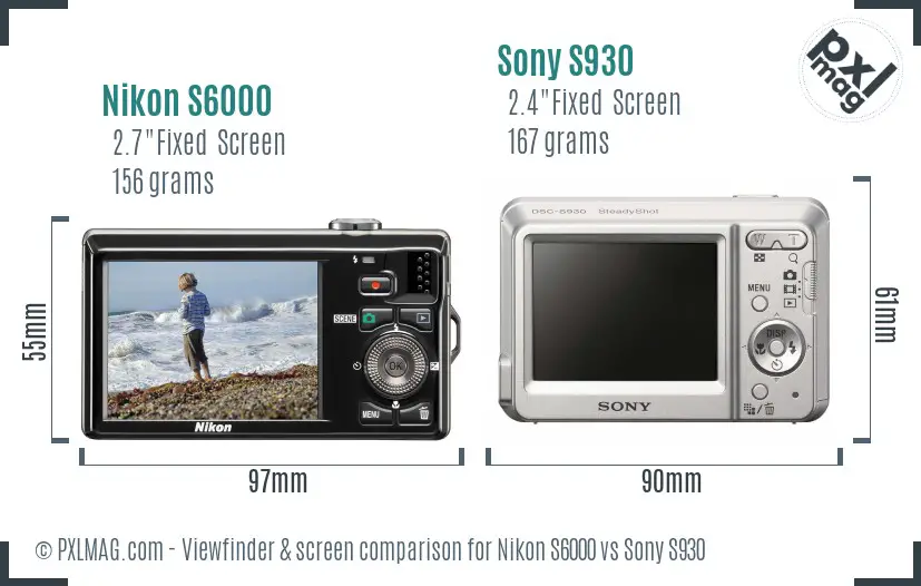 Nikon S6000 vs Sony S930 Screen and Viewfinder comparison