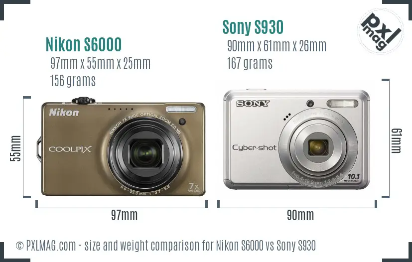 Nikon S6000 vs Sony S930 size comparison