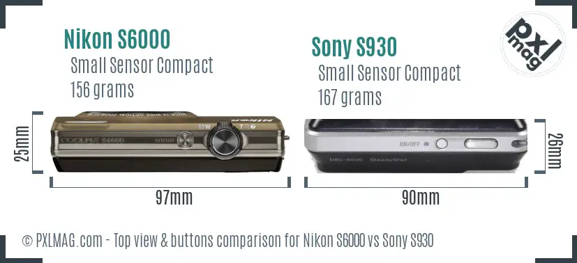 Nikon S6000 vs Sony S930 top view buttons comparison