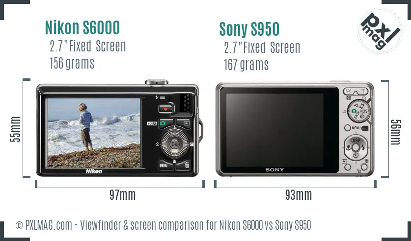 Nikon S6000 vs Sony S950 Screen and Viewfinder comparison