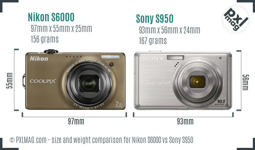 Nikon S6000 vs Sony S950 size comparison