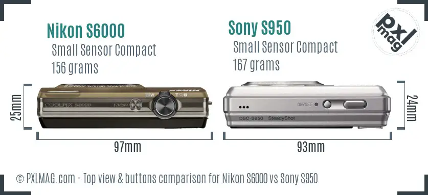 Nikon S6000 vs Sony S950 top view buttons comparison
