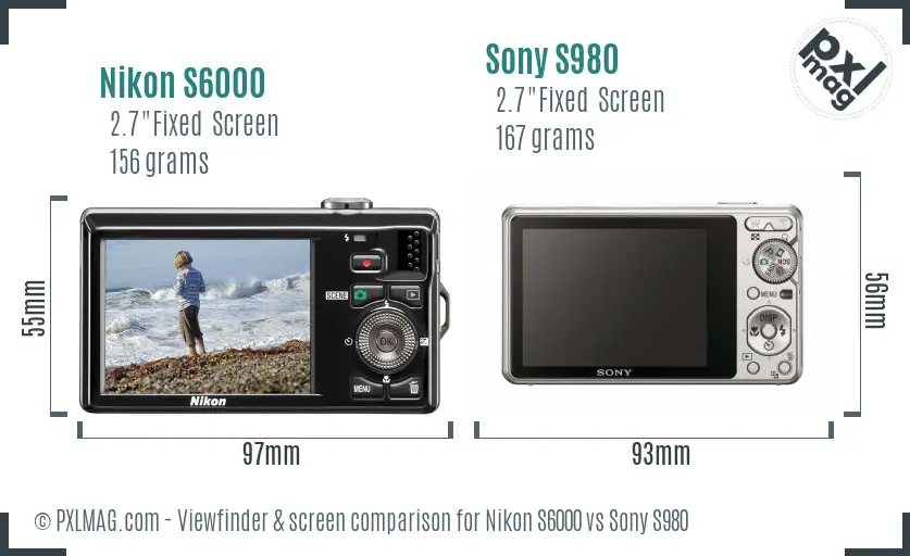 Nikon S6000 vs Sony S980 Screen and Viewfinder comparison