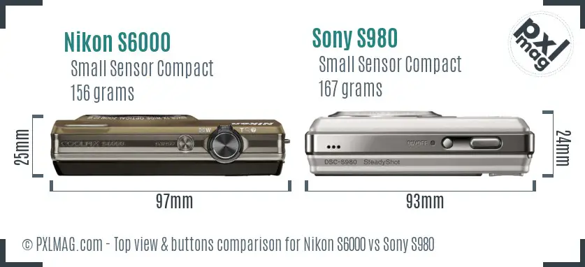 Nikon S6000 vs Sony S980 top view buttons comparison