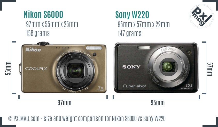 Nikon S6000 vs Sony W220 size comparison