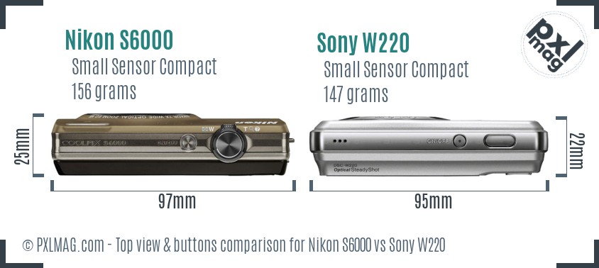 Nikon S6000 vs Sony W220 top view buttons comparison