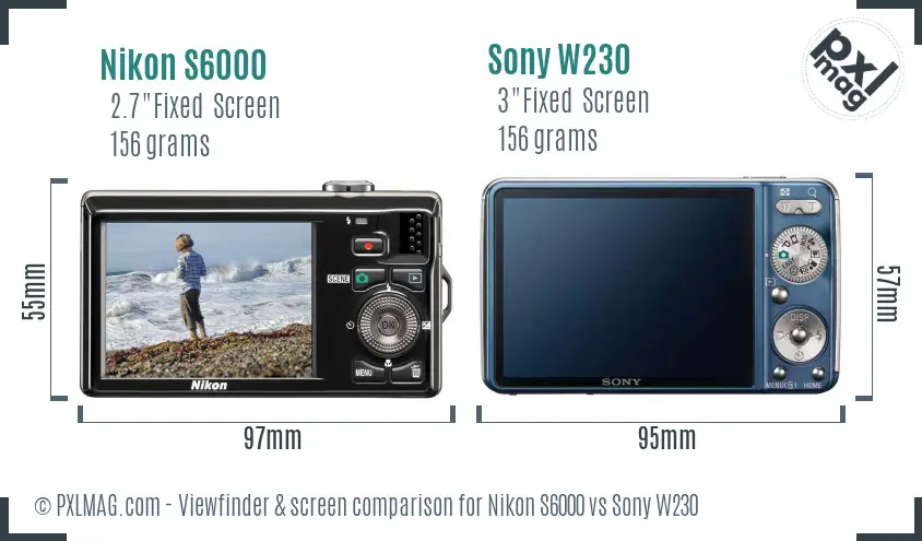Nikon S6000 vs Sony W230 Screen and Viewfinder comparison Nikon S6000 vs Sony W230 Screen and Viewfinder comparison