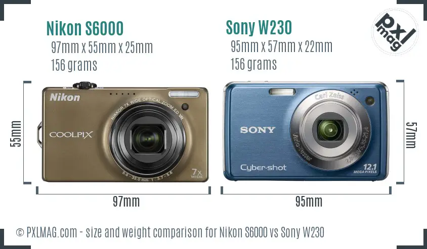 Nikon S6000 vs Sony W230 size comparison Nikon S6000 vs Sony W230 size comparison