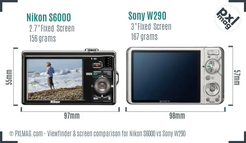 Nikon S6000 vs Sony W290 Screen and Viewfinder comparison