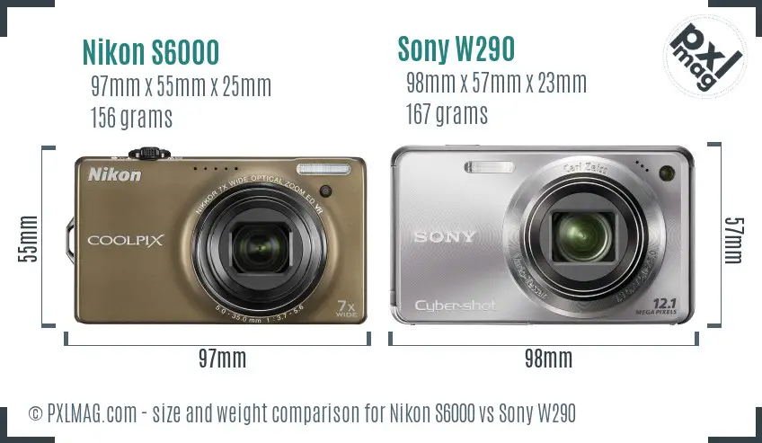 Nikon S6000 vs Sony W290 size comparison