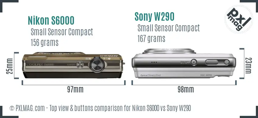 Nikon S6000 vs Sony W290 top view buttons comparison