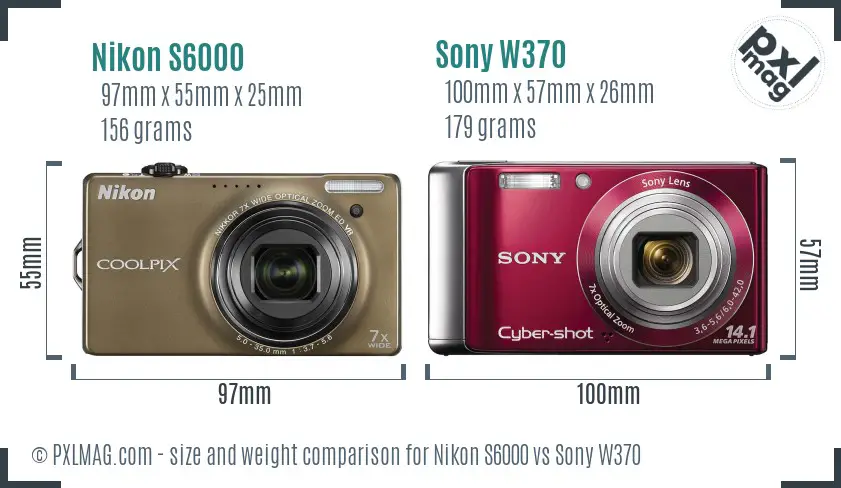 Nikon S6000 vs Sony W370 size comparison Nikon S6000 vs Sony W370 size comparison