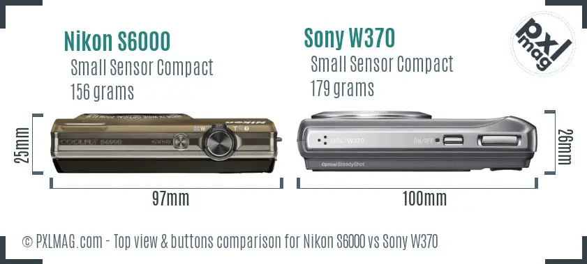 Nikon S6000 vs Sony W370 top view buttons comparison Nikon S6000 vs Sony W370 top view buttons comparison