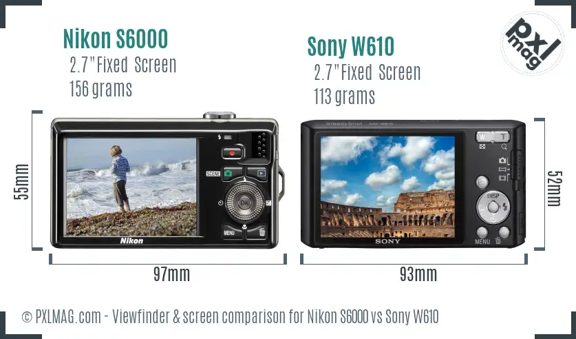 Nikon S6000 vs Sony W610 Screen and Viewfinder comparison