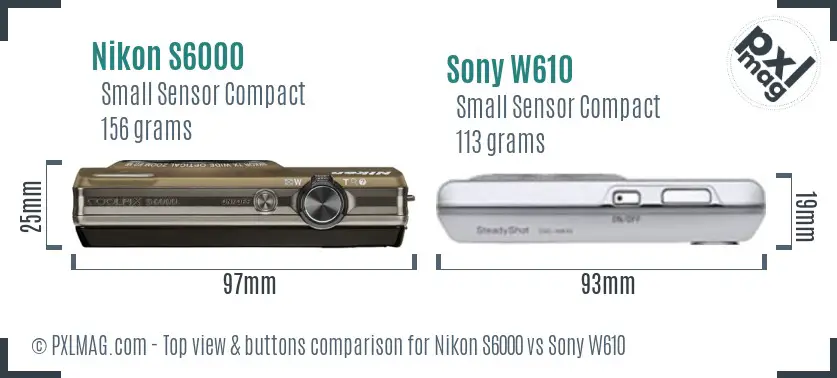 Nikon S6000 vs Sony W610 top view buttons comparison