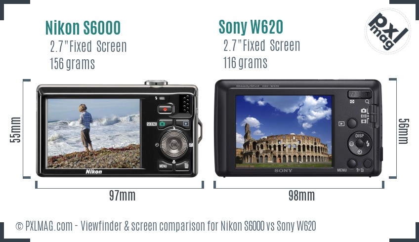 Nikon S6000 vs Sony W620 Screen and Viewfinder comparison