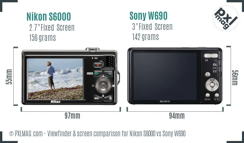 Nikon S6000 vs Sony W690 Screen and Viewfinder comparison