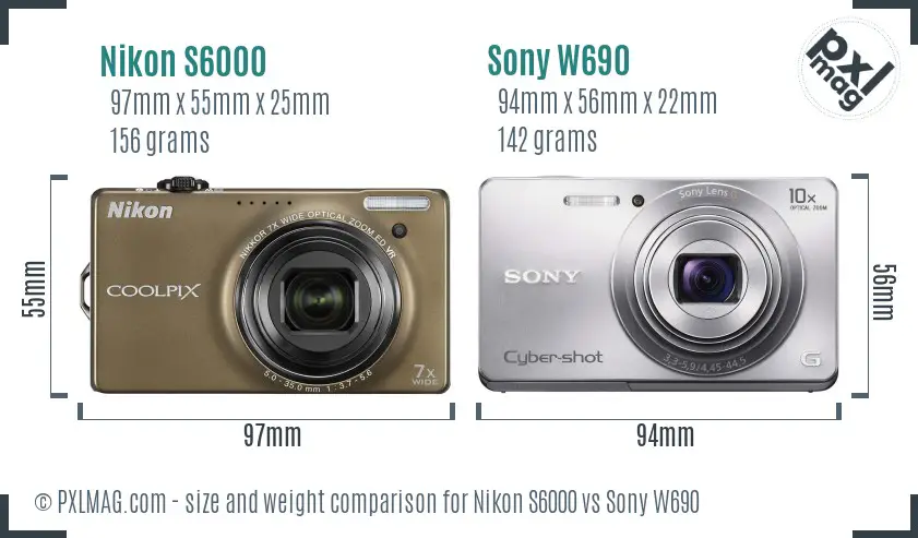 Nikon S6000 vs Sony W690 size comparison