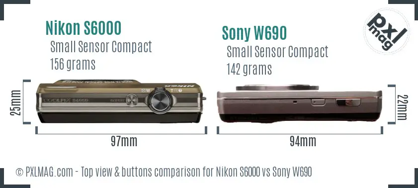 Nikon S6000 vs Sony W690 top view buttons comparison