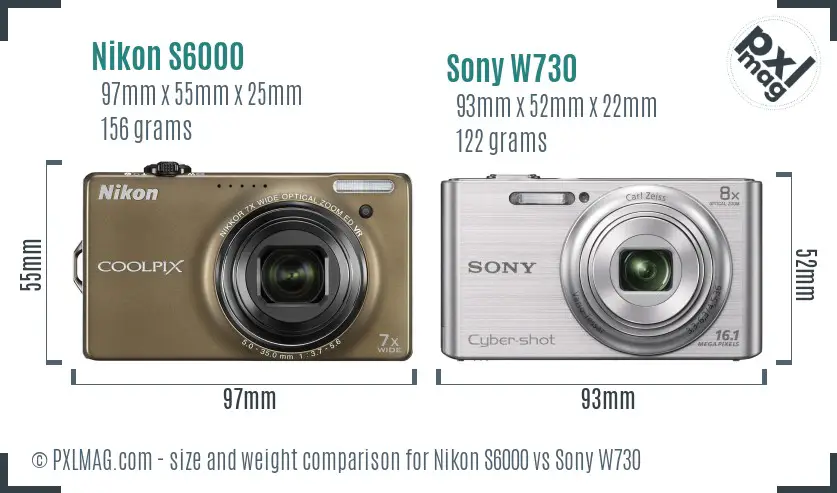 Nikon S6000 vs Sony W730 size comparison
