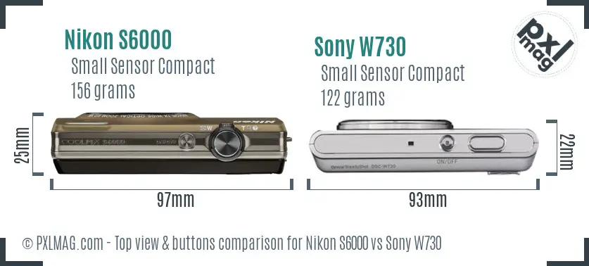 Nikon S6000 vs Sony W730 top view buttons comparison
