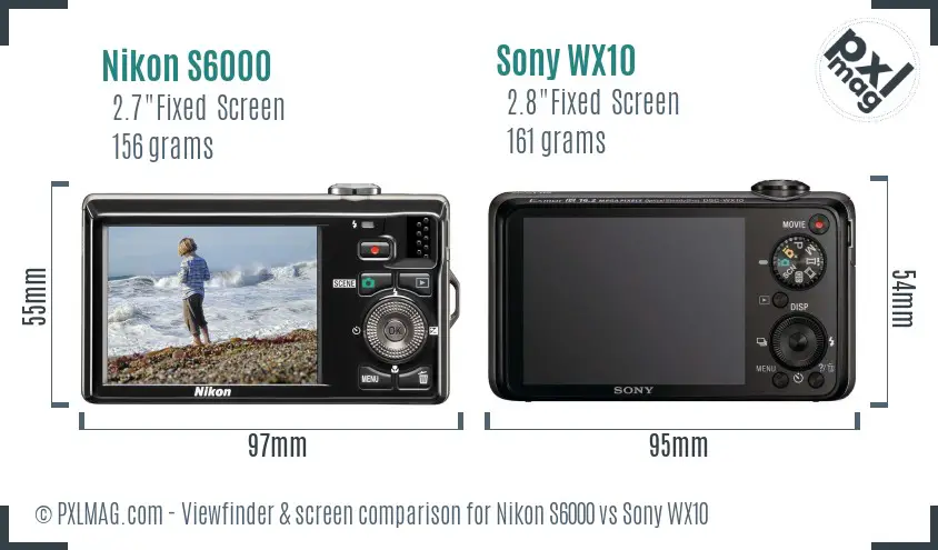 Nikon S6000 vs Sony WX10 Screen and Viewfinder comparison