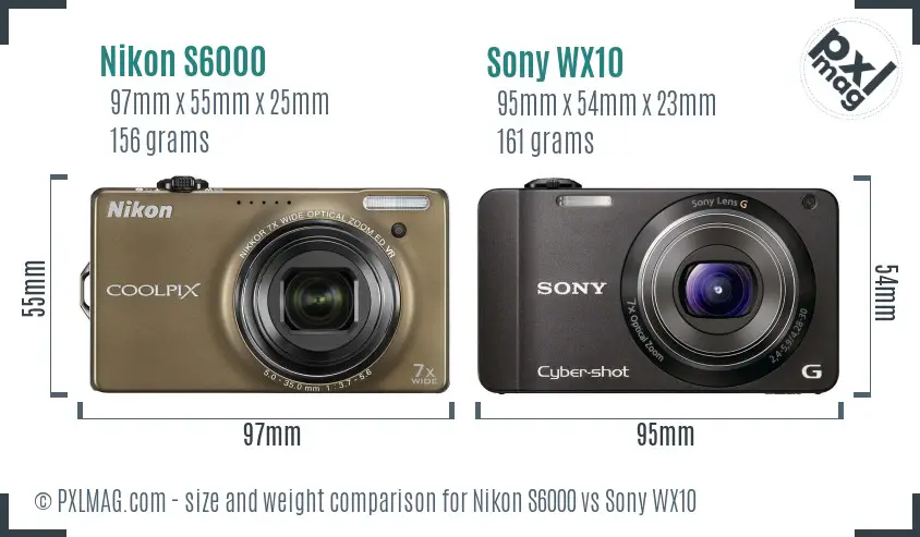 Nikon S6000 vs Sony WX10 size comparison