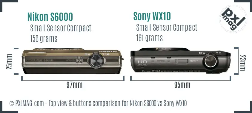 Nikon S6000 vs Sony WX10 top view buttons comparison