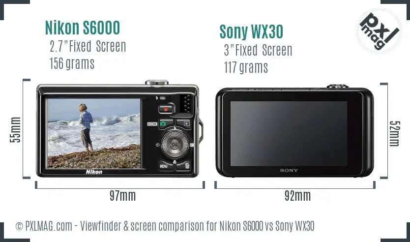 Nikon S6000 vs Sony WX30 Screen and Viewfinder comparison Nikon S6000 vs Sony WX30 Screen and Viewfinder comparison