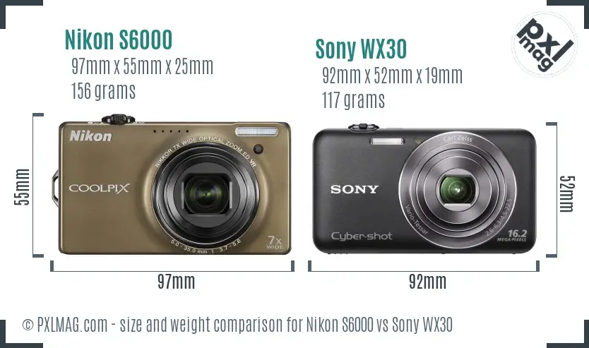 Nikon S6000 vs Sony WX30 size comparison Nikon S6000 vs Sony WX30 size comparison