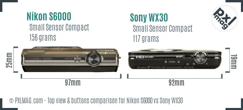 Nikon S6000 vs Sony WX30 top view buttons comparison Nikon S6000 vs Sony WX30 top view buttons comparison