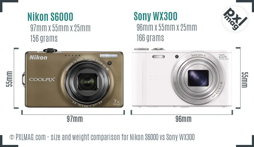 Nikon S6000 vs Sony WX300 size comparison Nikon S6000 vs Sony WX300 size comparison