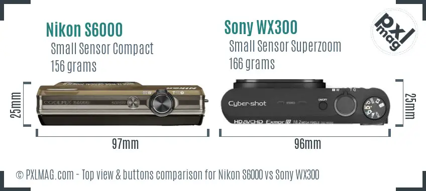 Nikon S6000 vs Sony WX300 top view buttons comparison Nikon S6000 vs Sony WX300 top view buttons comparison
