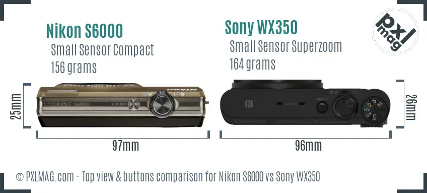Nikon S6000 vs Sony WX350 top view buttons comparison Nikon S6000 vs Sony WX350 top view buttons comparison