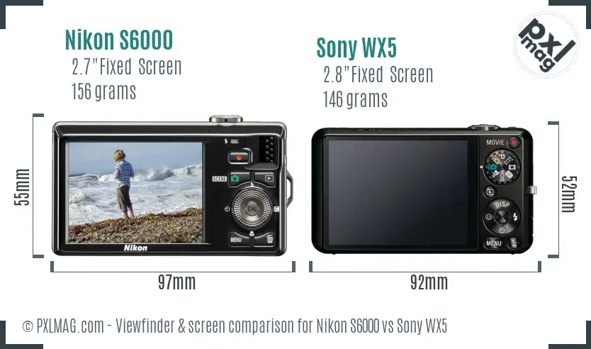 Nikon S6000 vs Sony WX5 Screen and Viewfinder comparison