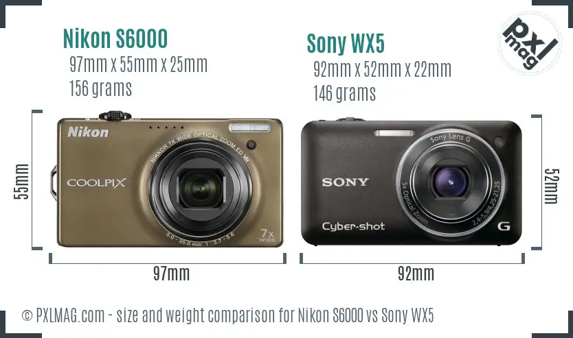 Nikon S6000 vs Sony WX5 size comparison