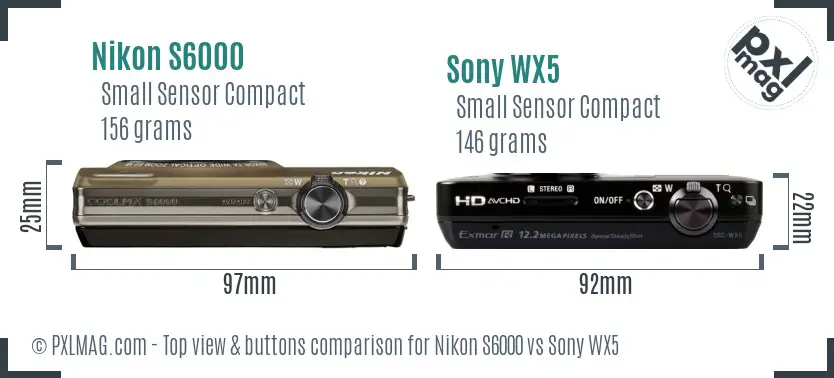 Nikon S6000 vs Sony WX5 top view buttons comparison