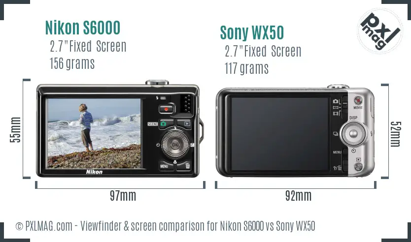 Nikon S6000 vs Sony WX50 Screen and Viewfinder comparison