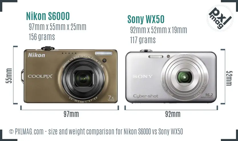 Nikon S6000 vs Sony WX50 size comparison