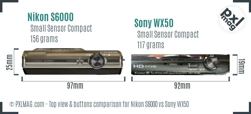 Nikon S6000 vs Sony WX50 top view buttons comparison